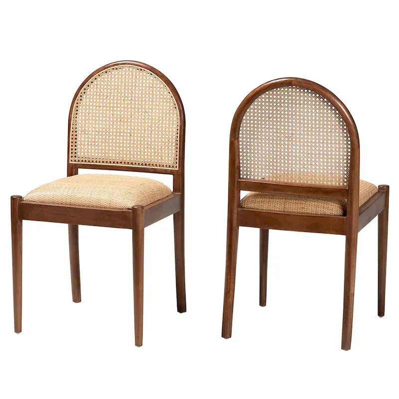 Set di 2 sedie da pranzo moderno boho in rattan naturale e legno di acacia