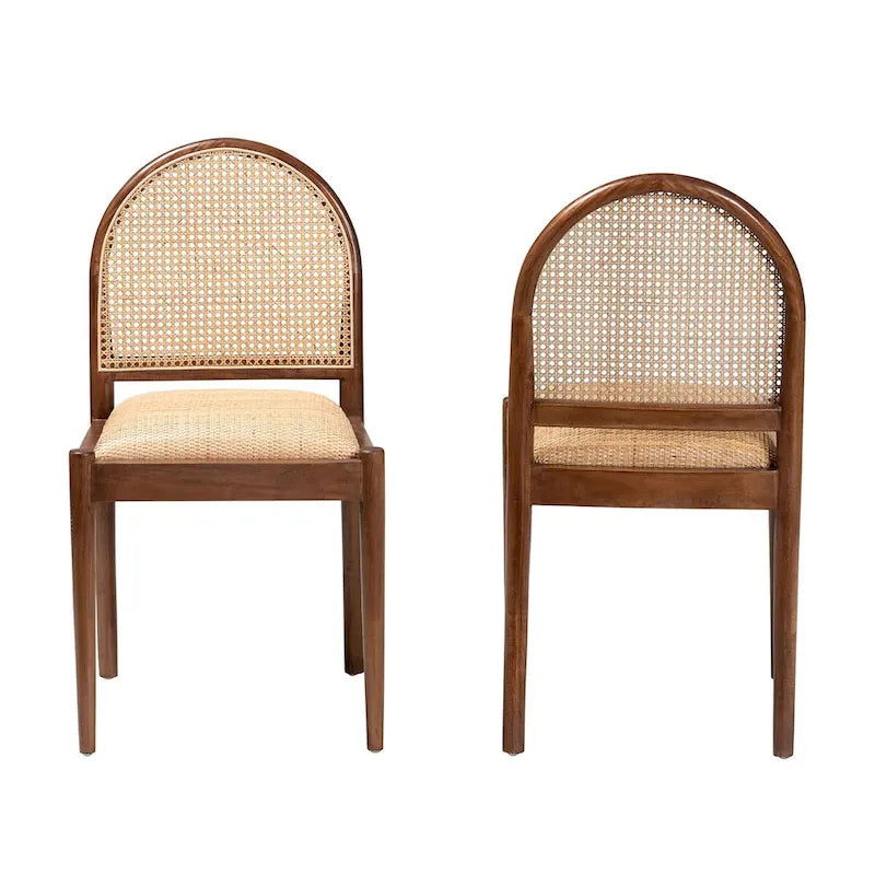 Set di 2 sedie da pranzo moderno boho in rattan naturale e legno di acacia