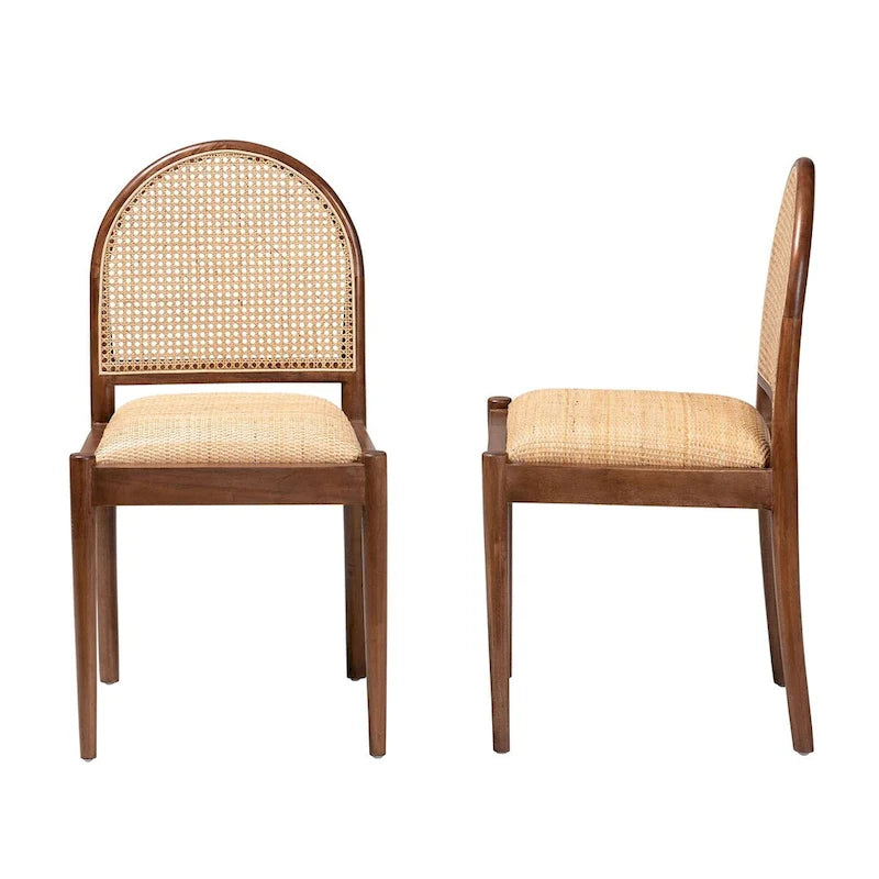 Set di 2 sedie da pranzo moderno boho in rattan naturale e legno di acacia