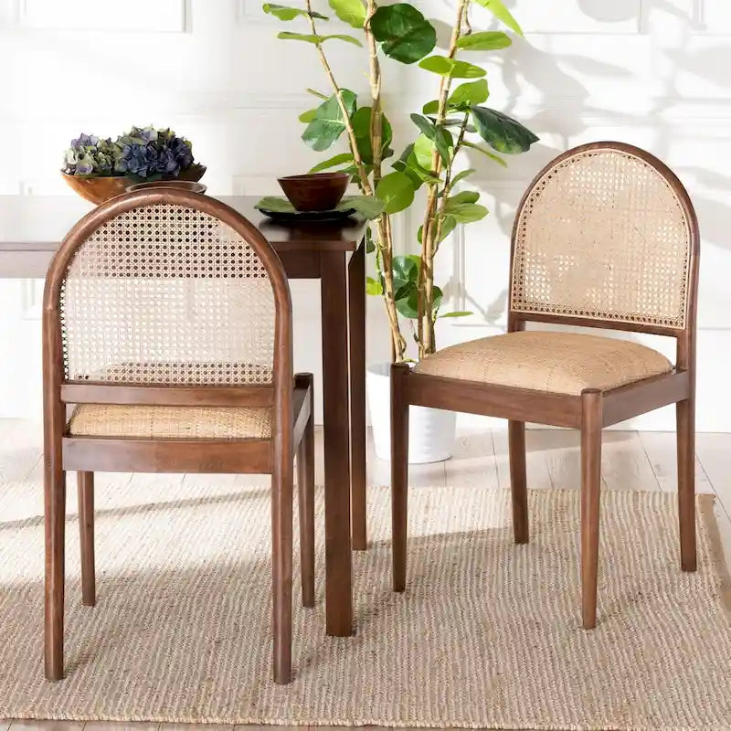 Set di 2 sedie da pranzo moderno boho in rattan naturale e legno di acacia