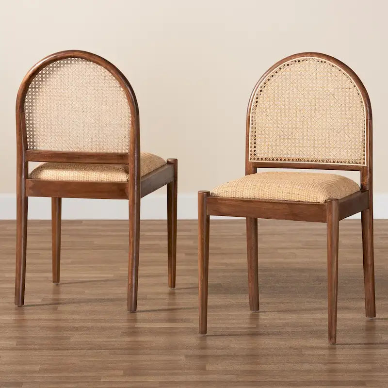 Set di 2 sedie da pranzo moderno boho in rattan naturale e legno di acacia