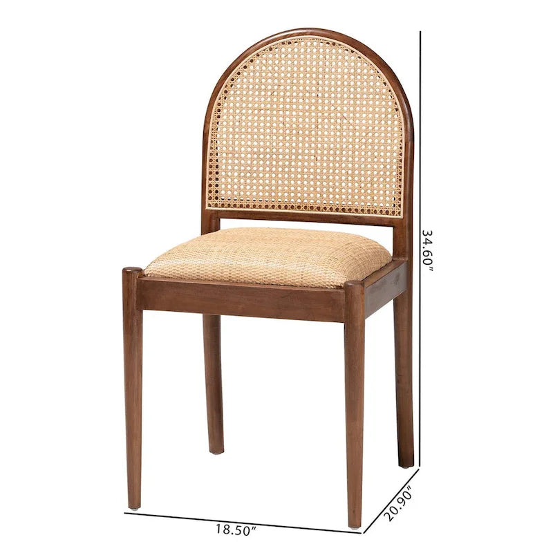 Set di 2 sedie da pranzo moderno boho in rattan naturale e legno di acacia