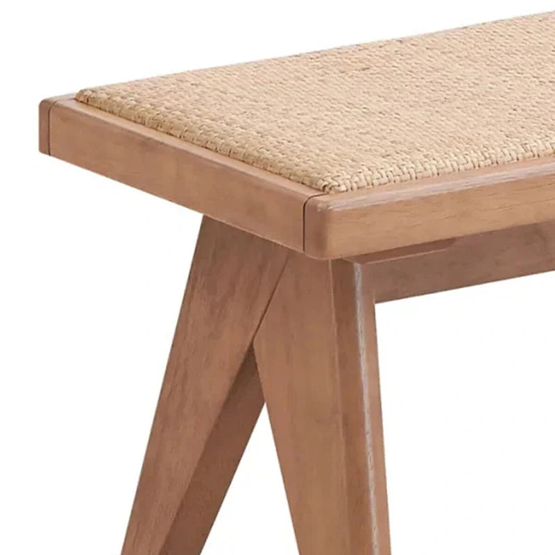 Panca da pranzo da 51 pollici, rattan intrecciato stile transizionale, legno marrone naturale