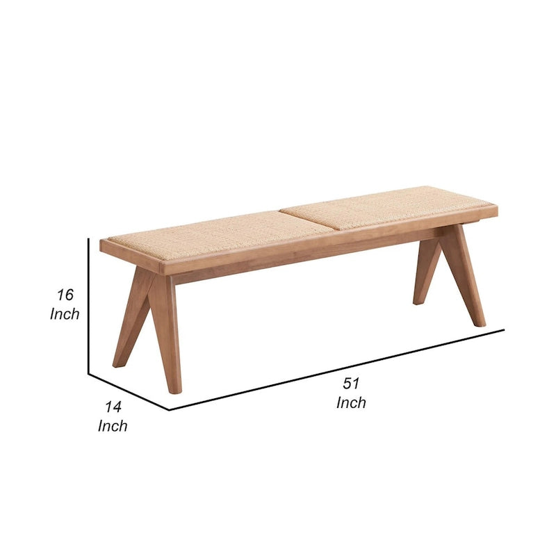 Panca da pranzo da 51 pollici, rattan intrecciato stile transizionale, legno marrone naturale
