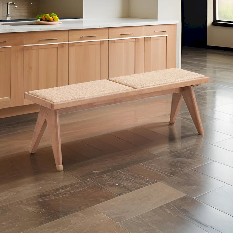 Panca da pranzo da 51 pollici, rattan intrecciato stile transizionale, legno marrone naturale