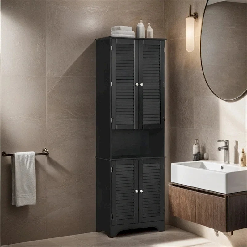 Mobiletto alto e stretto da bagno con ante e ripiani regolabili