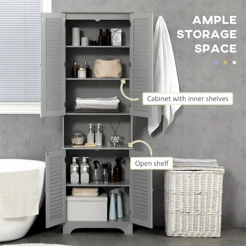 Mobiletto alto e stretto da bagno con ante e ripiani regolabili
