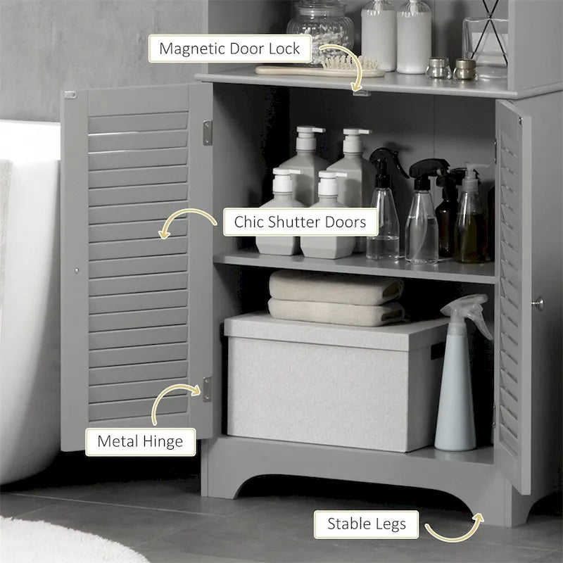 Mobiletto alto e stretto da bagno con ante e ripiani regolabili