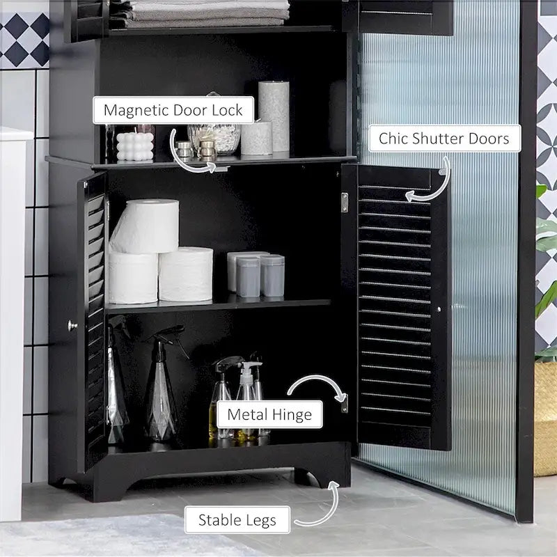 Mobiletto alto e stretto da bagno con ante e ripiani regolabili