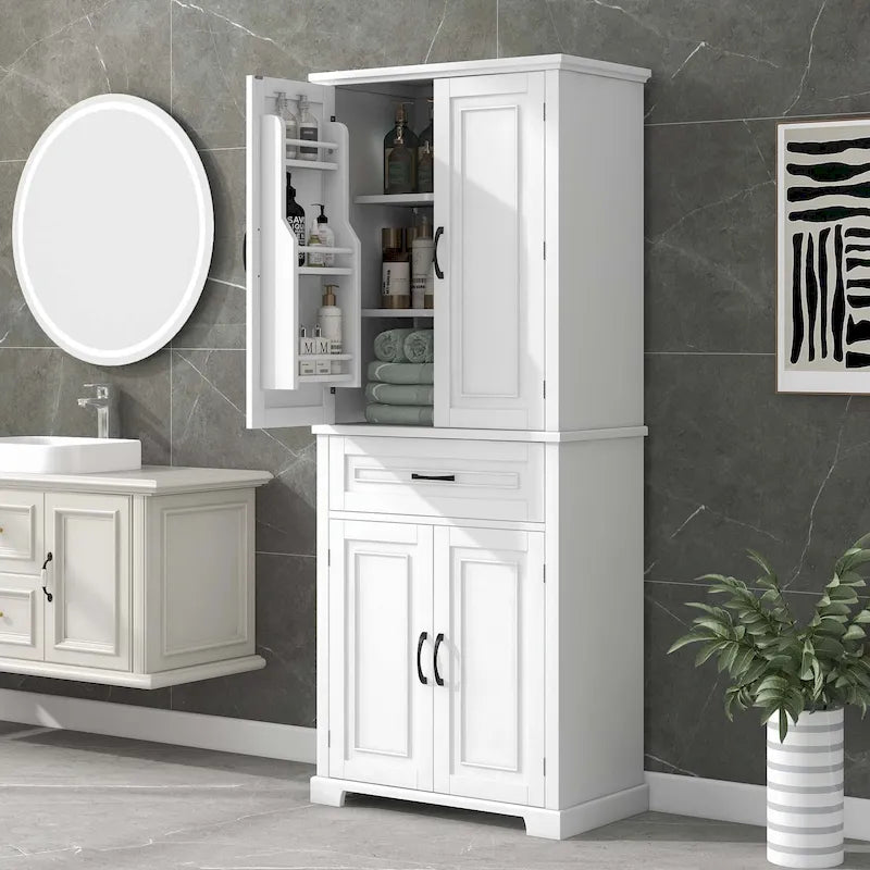 Mobiletto alto da bagno con cassetti e ripiano regolabile