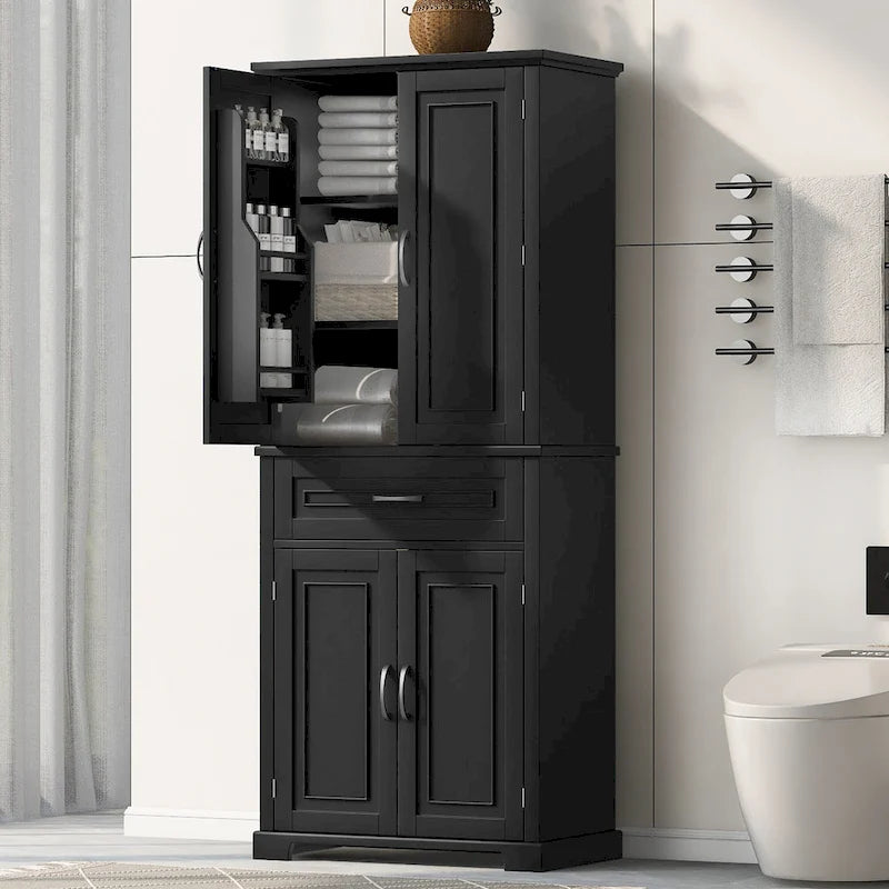 Mobiletto alto da bagno con cassetti e ripiano regolabile