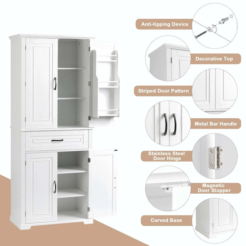 Mobiletto alto da bagno con cassetti e ripiano regolabile