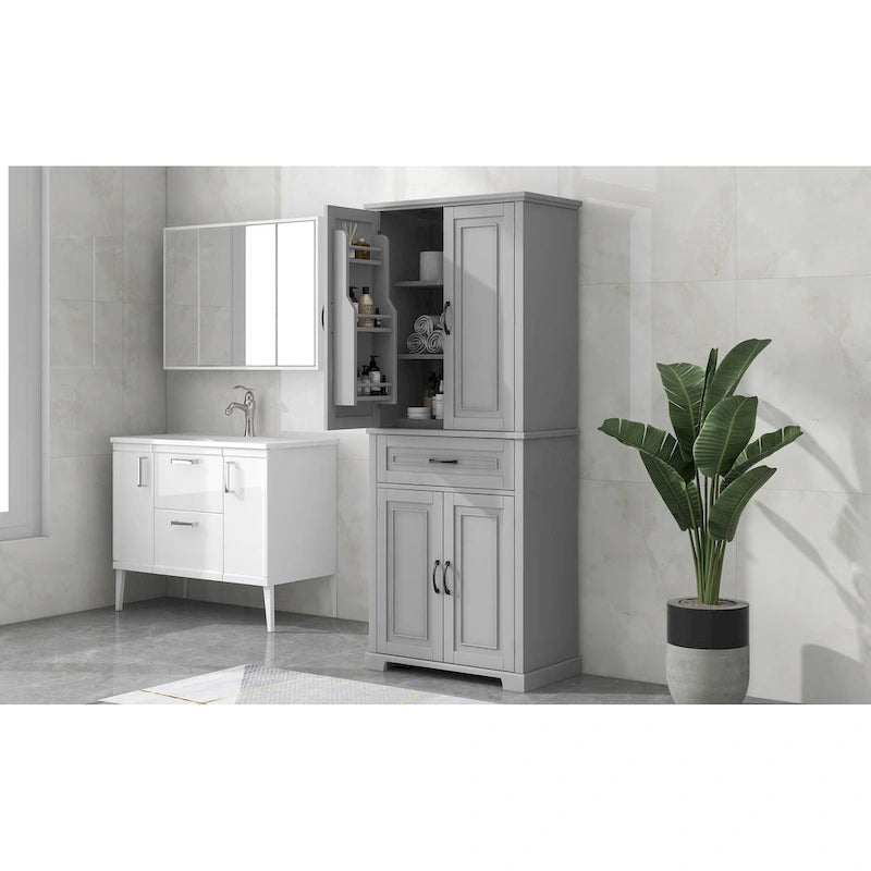 Mobiletto alto da bagno con cassetti e ripiano regolabile