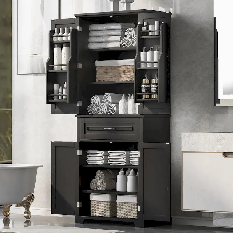 Mobiletto alto da bagno con cassetti e ripiano regolabile