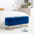Panca contenitore, panca da camera da letto ovale imbottita in velluto con gambe in metallo dorato, pouf contenitore da 50